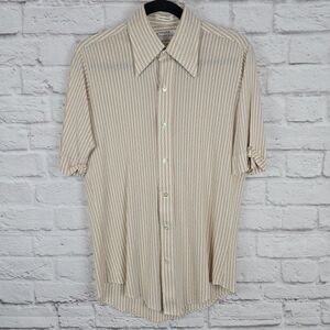 Vintage Kingspoint Lancer of‎ California Shirt Beige Brown Geometric 70s Large